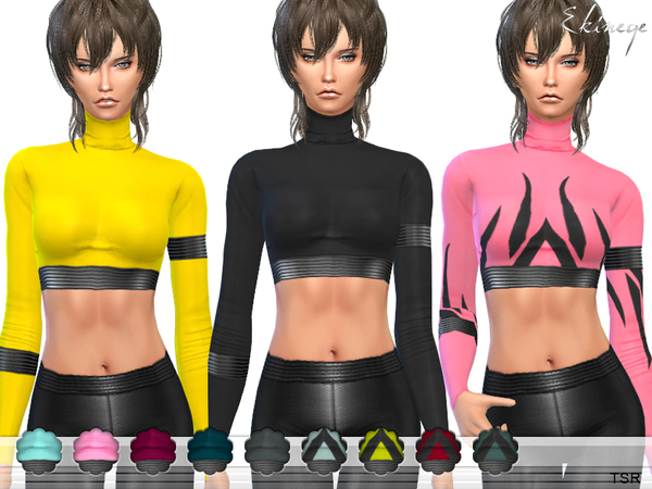 Sims 4 Leather Detail Crop Top by ekinege at TSR