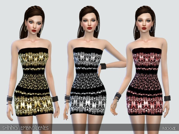 Sims 4 Shining Embroideries dress by Paogae at TSR