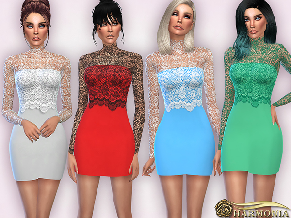 Sims 4 Long Sleeve Womens Lace Dress by Harmonia at TSR