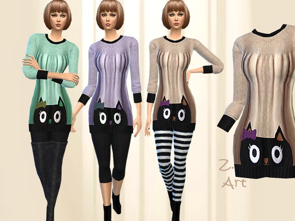 Sims 4 Cosy Fall knit dress by Zuckerschnute20 at TSR