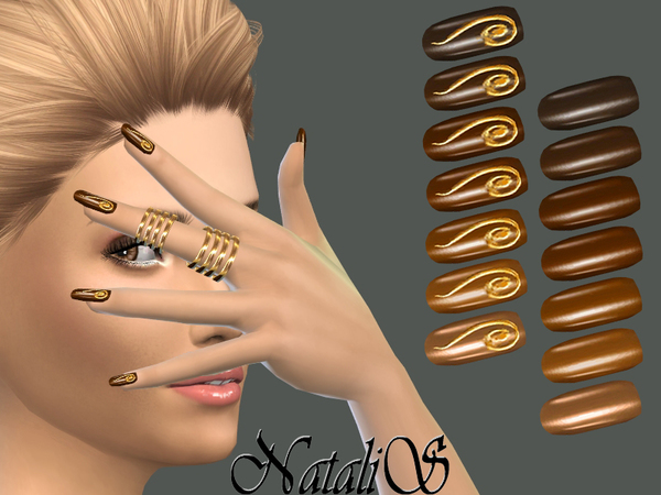Sims 4 Gold chocolate nails collection FT FE by NataliS at TSR
