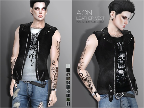 Sims 4 Aon Leather Vest by Pralinesims at TSR