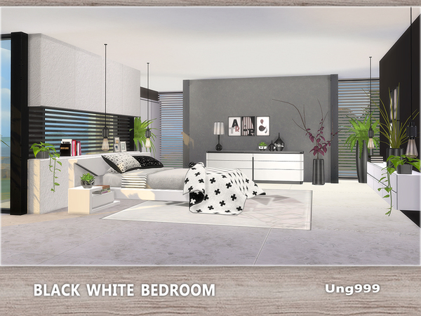 Sims 4 Black White Bedroom by ung999 at TSR
