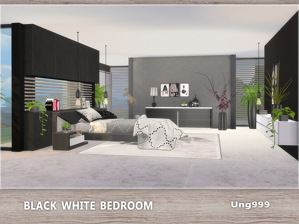 Black White Bedroom by ung999 at TSR » Sims 4 Updates