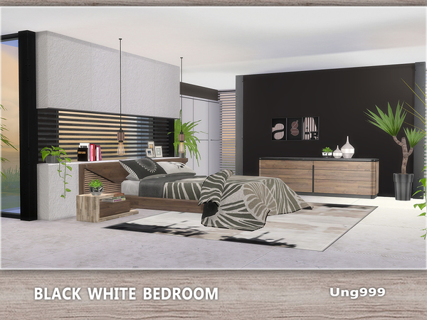 Sims 4 Black White Bedroom by ung999 at TSR