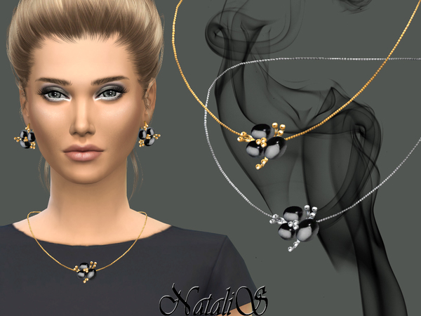 Sims 4 Onyx flower pendant by NataliS at TSR