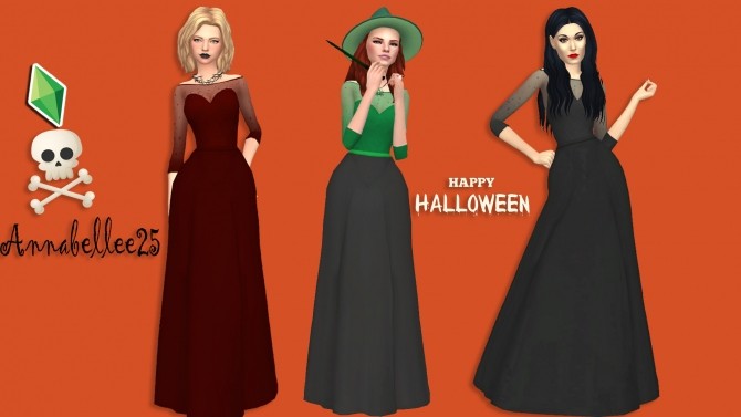 Sims 4 Frightful Frock Long Dress by Annabellee25 at SimsWorkshop