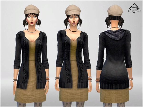 Sims 4 Cardigan dress with hood by Devirose at TSR
