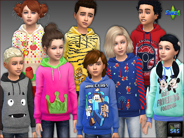 Sims 4 2 sets with 4 hoodies for kids by Mabra at Arte Della Vita