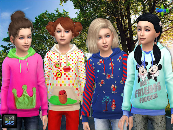 Sims 4 2 sets with 4 hoodies for kids by Mabra at Arte Della Vita