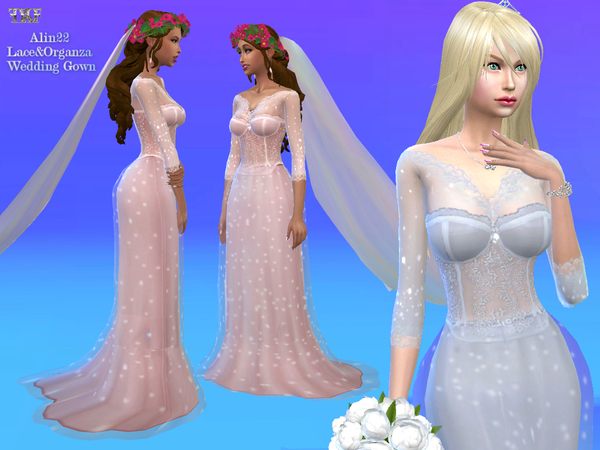 Sims 4 Sweet Lace & Organza Wedding Gown by alin2 at TSR