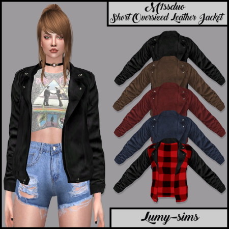 M1ssduo Short Oversized Leather Jacket at Lumy Sims » Sims 4 Updates
