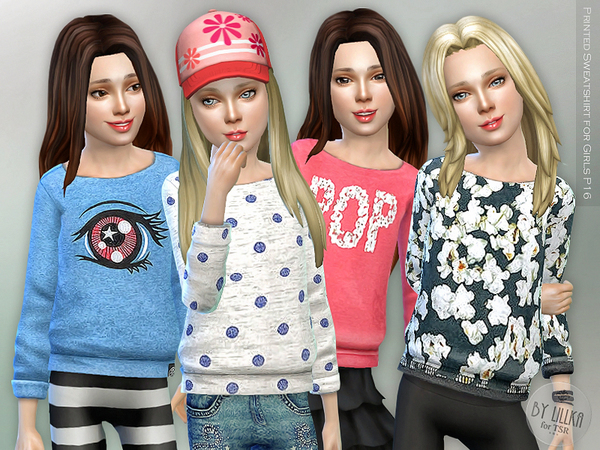 Sims 4 Printed Sweatshirt for Girls P16 by lillka at TSR