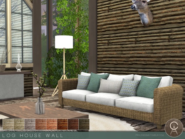Sims 4 Log House Wall by Pralinesims at TSR