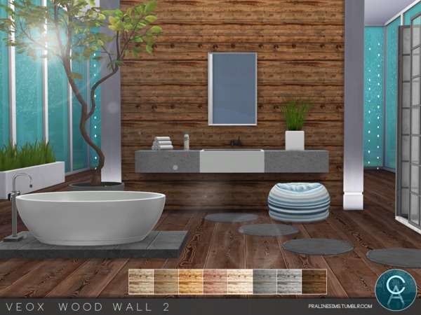 Sims 4 VEOX Wood Wall 2 by Pralinesims at TSR