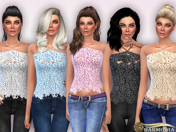 Sims 4 Embroidered Lace Front Crop Top by Harmonia at TSR
