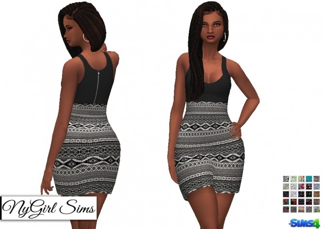Sims 4 Tank Mini Dress with Printed High Waist Skirt at NyGirl Sims