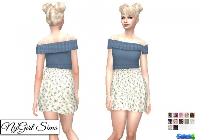 Sims 4 Floral Spaghetti Strap Dress With Off Shoulder Sweater at NyGirl Sims