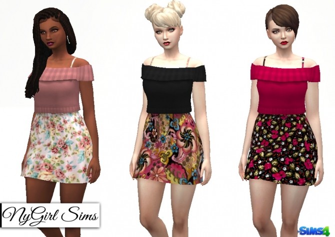 Sims 4 Floral Spaghetti Strap Dress With Off Shoulder Sweater at NyGirl Sims