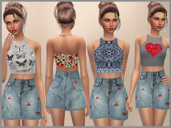 Sims 4 One piece Halter Top And Skirt Outfit by SweetDreamsZzzzz at TSR