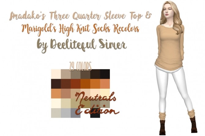 Sims 4 Imadako‘s top and Marigold’s socks neutrals palette at Deeliteful Simmer