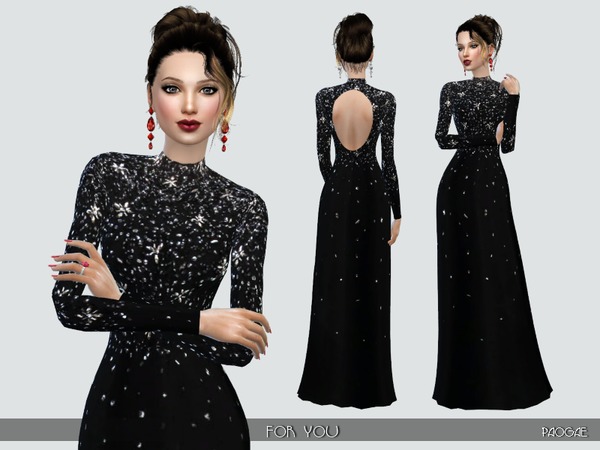 Sims 4 ForYou elegant and classy long black dress by Paogae at TSR