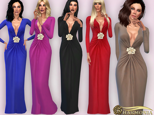 Sims 4 Diamante Floral Draped Maxi Dress by Harmonia at TSR