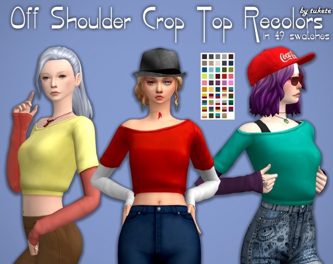 Sims 4 Off Shoulder Crop Top Recolors at Tukete