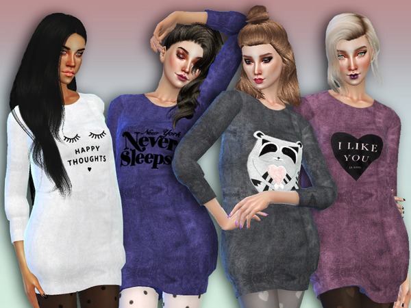 Sims 4 Happy Thoughts Long Sweaters by Simlark at TSR