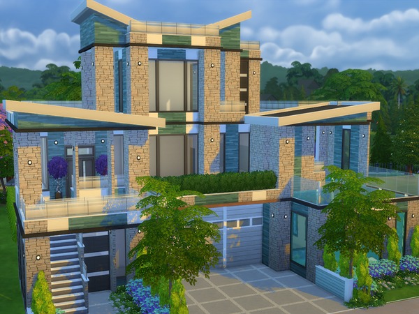 Sims 4 Bachelor Button Modern House by PxiPlays at TSR