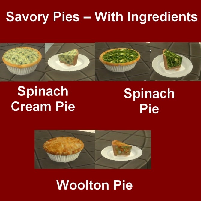 Sims 4 Savory Pies with Ingredients by Leniad at Mod The Sims