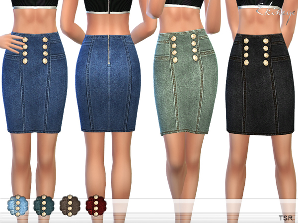 Sims 4 Denim Skirt With Golden Buttons by ekinege at TSR