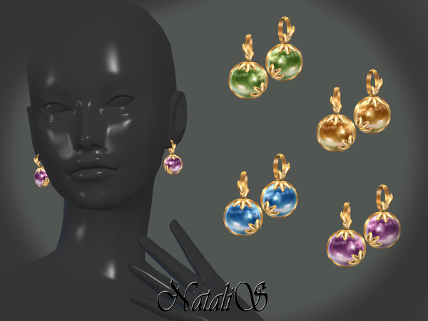 Sims 4 Leafs and cabochon earrings by NataliS at TSR