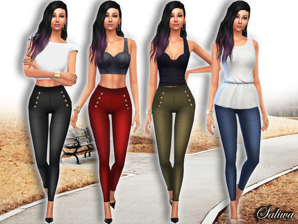 Sims 4 Casual High Waist Skinny Pants by Saliwa at TSR