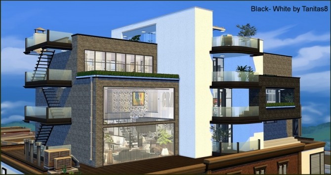 Sims 4 Black White Penthouse at Tanitas8 Sims