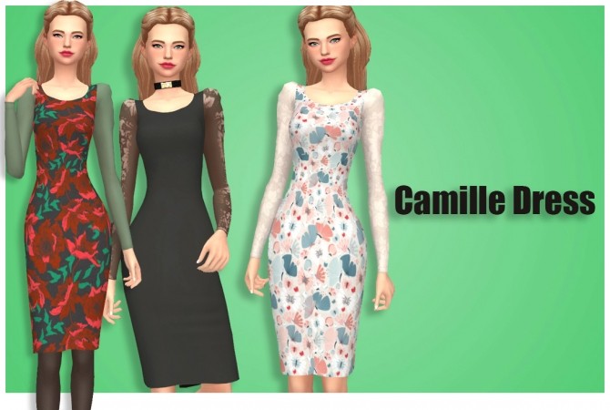 Sims 4 Camille Long sleeve Dress by Annabellee25 at SimsWorkshop