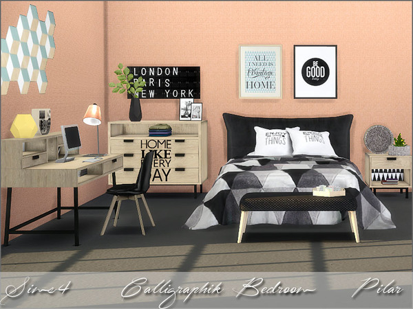 Sims 4 Calligraphik Bedroom by Pilar at TSR