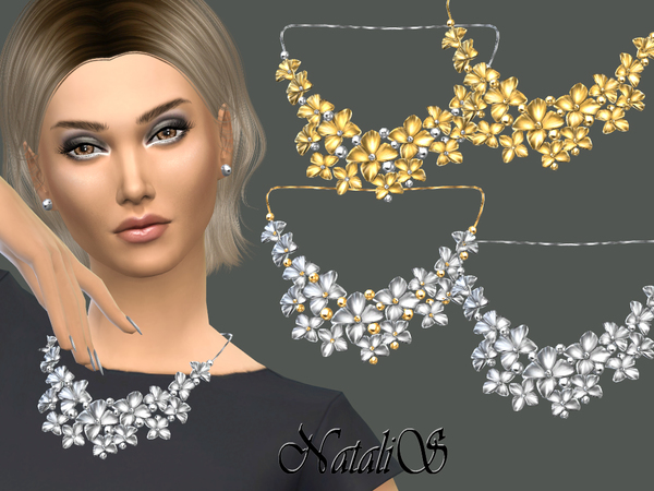 Sims 4 Massive metal flower necklace by NataliS at TSR