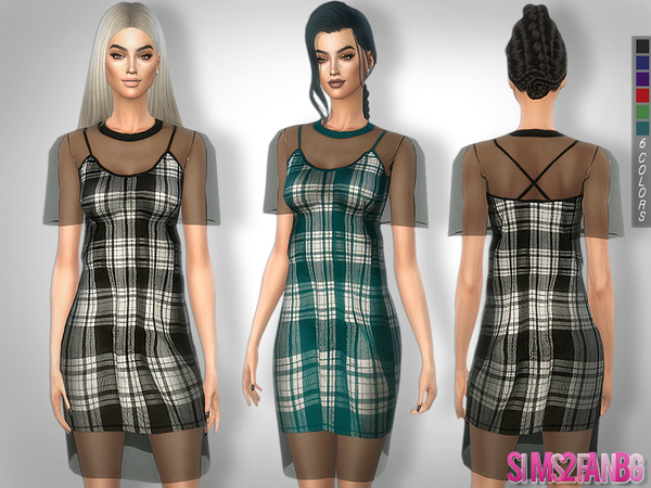 Sims 4 246 Mesh plaid dress with transparent sleeves by sims2fanbg at TSR