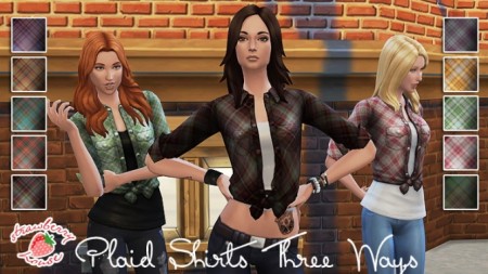 Plaid Button Up Over Tank Top by StrawberryHouseSims at SimsWorkshop