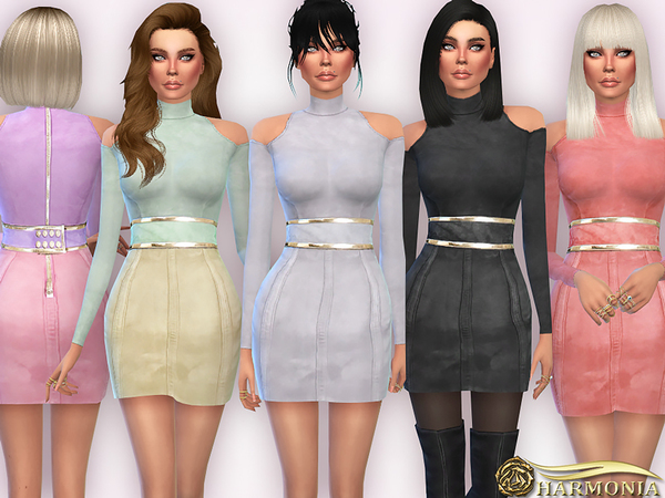 Sims 4 Suede Off The Shoulder Dress by Harmonia at TSR