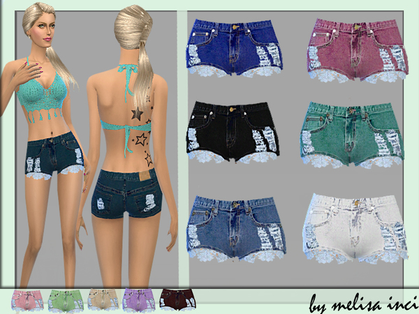 Sims 4 Denim and Lace Shorts by melisa inci at TSR