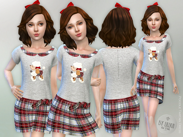 Sims 4 Poodle Tartan Dress by lillka at TSR
