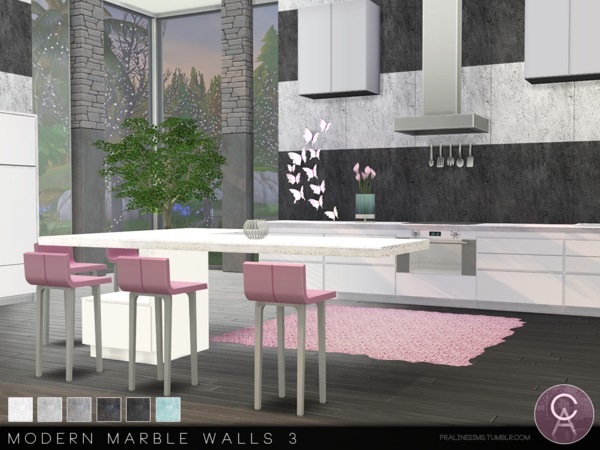 Sims 4 Modern Marble Walls 3 by Pralinesims at TSR