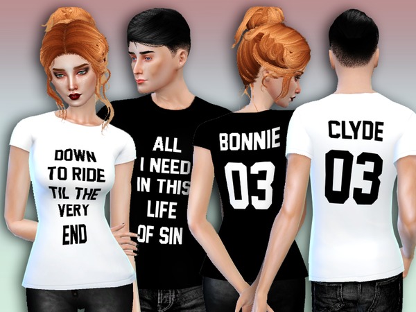 Sims 4 Bonnie & Clyde Matching Tees by Simlark at TSR