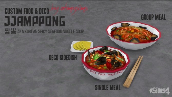 Sims 4 Jjamppong Korean spicy seafood noodle soup by ohmysims at Mod The Sims