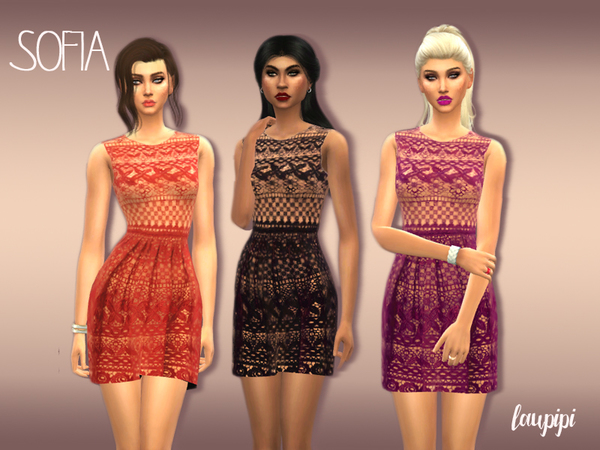 Sims 4 Sofia lace short dress by laupipi at TSR
