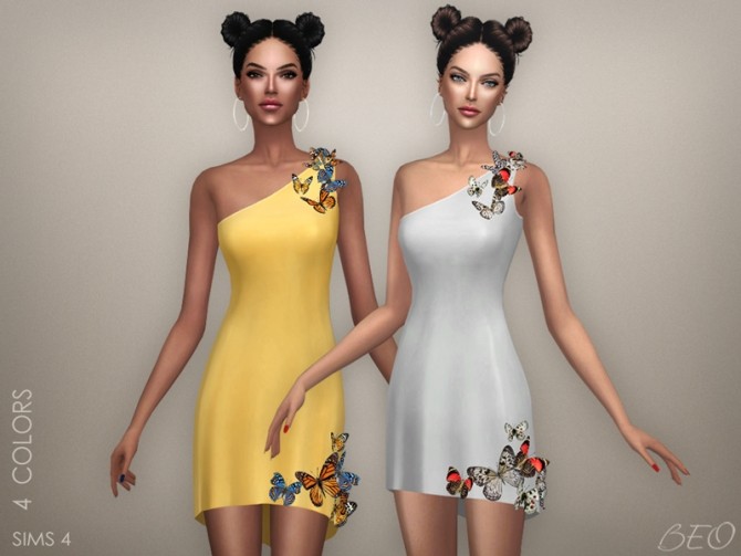 Sims 4 BUTTERFLIES MULTICOLOR SHORT DRESS at BEO Creations
