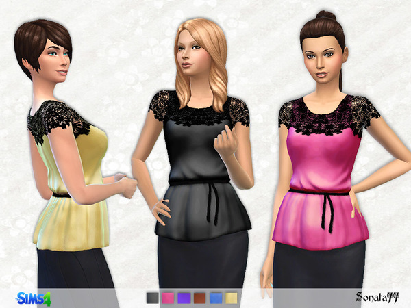Sims 4 Elegant satin top with lace by Sonata77 at TSR