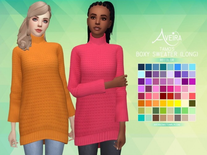 Sims 4 Tamo’s Boxy Long Sweater Recolor at Aveira Sims 4